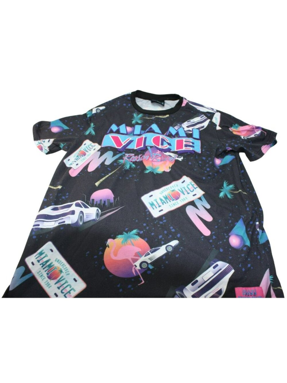 Reason Brand Men’s Miami Vice T-Shirt Black Multicolor XL Polyester Graphic Pre-